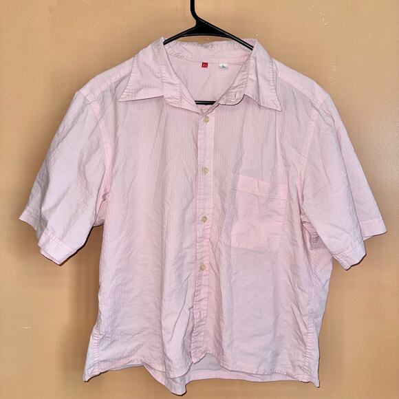 Uniqlo Men's Box Crop Short Sleeve Polo Tee T-Shirt in Pink - Size Large - Picture 5 of 9